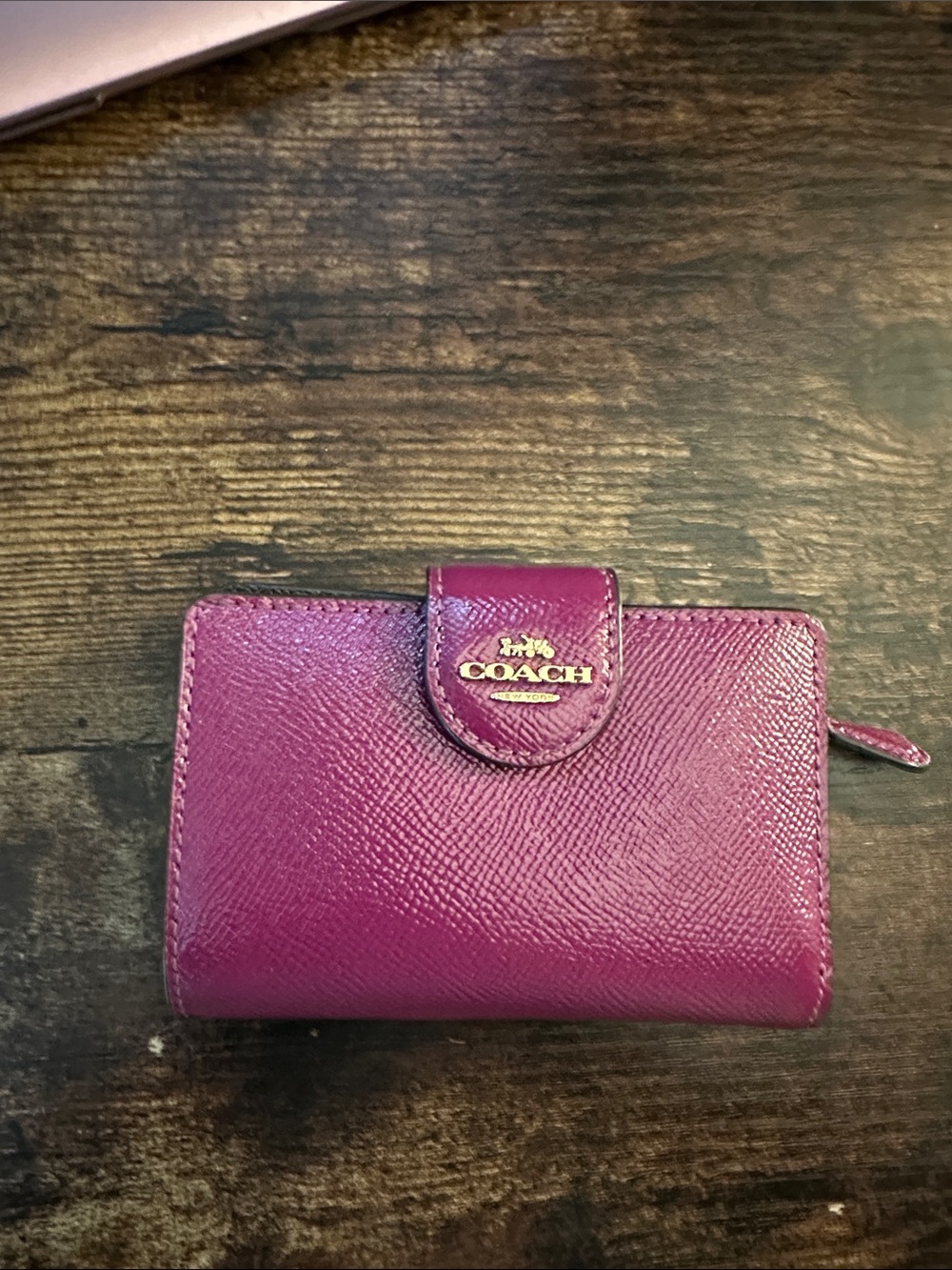 Coach Compact Leather Wallet in Berry Pink